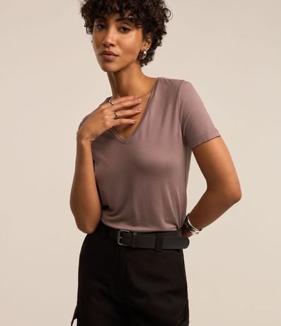 Blusa en Viscosa con Escote V y Manga Corta sin Estampa