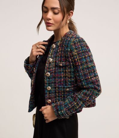 Blazer Corto en Tweed con Botones de Escudo 2