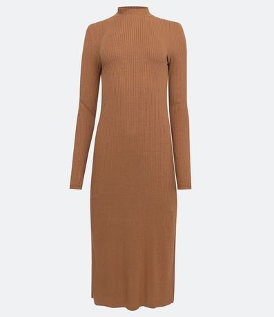 Vestido Midi en Viscosa Acanalada con Cuello Alto 6