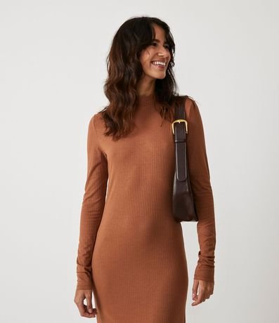 Vestido Midi en Viscosa Acanalada con Cuello Alto 2