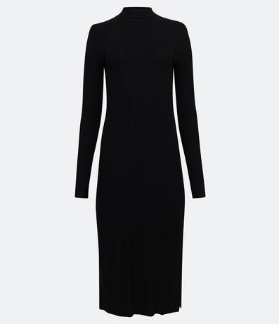 Vestido Midi en Viscosa Acanalada con Cuello Alto 7