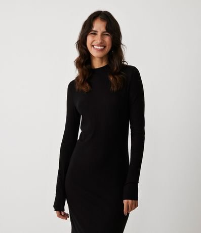 Vestido Midi en Viscosa Acanalada con Cuello Alto 2