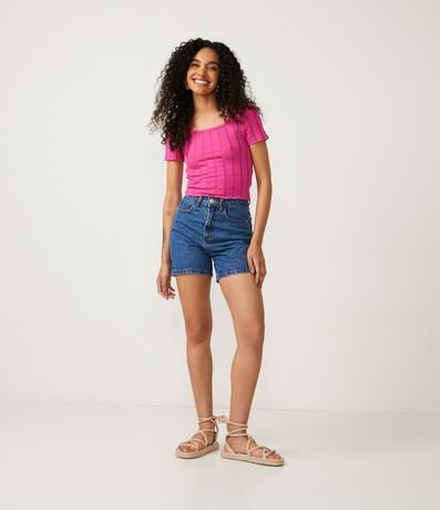 Blusa de Punto con Manga Corta y Malla Texturizada 2