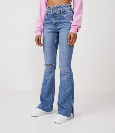 Pantalón Boot Cut en Jeans con Roto en la Rodilla y Aberturas 2