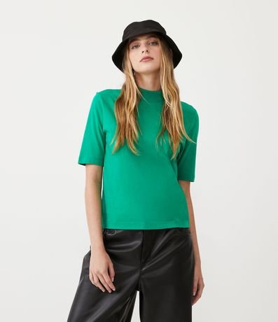 Blusa en Algodón con Cuello Alto y Manga Corta 1