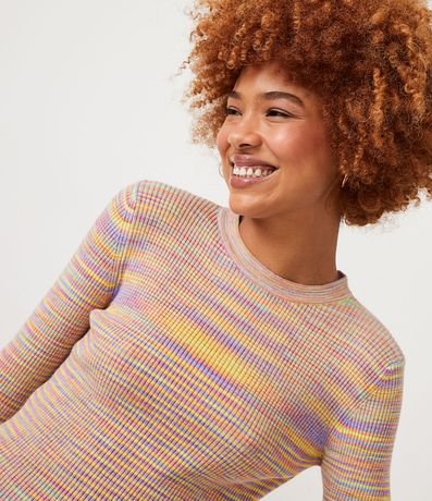 Blusa de Punto Acanelado con Manga Larga y Rayas Degradadas