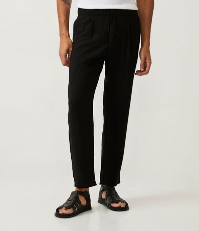 Pantalón Slim Cropped en Viscosa con Cintura Elástica y Pliegas Delanteras 2