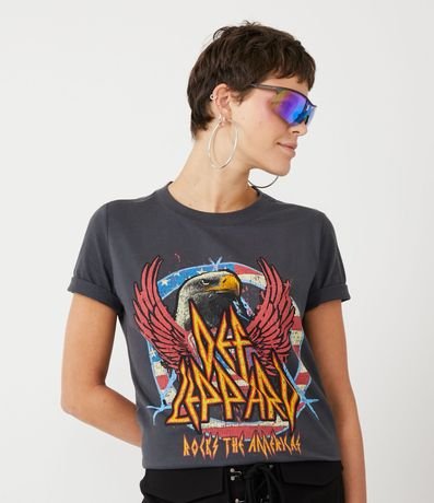 Remera en Algodón con Manga Corta con Estampado Def Leppard 1