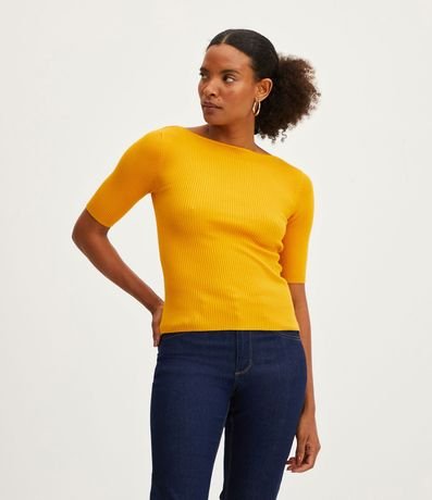 Blusa de Punto Acanalada con Cuello Barco 1