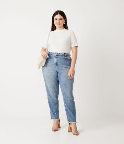 Pantalón Mom Jeans con Perlas Aplicadas Curve & Plus Size 1