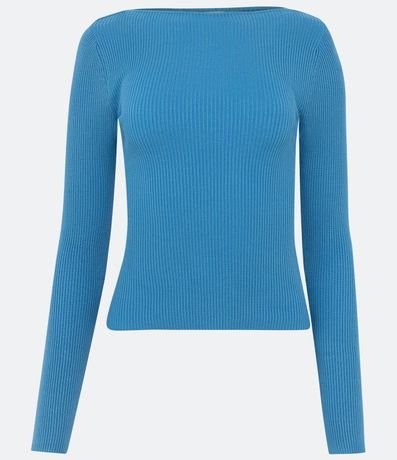 Blusa de Punto Acanalado con Cuello Barco y Mangas Largas 1