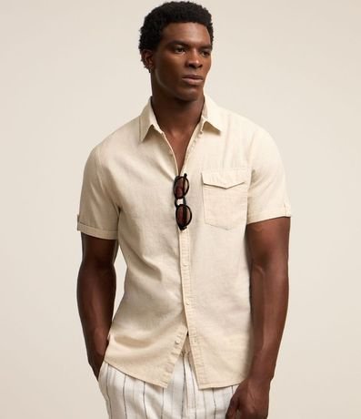 Camisa Manga Corta en Lino con Bolsillo