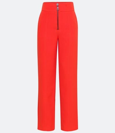 Pantalón Recto Cintura Alta con Cremallera Contrastante 5