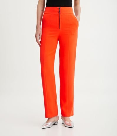 Pantalón Recto Cintura Alta con Cremallera Contrastante 2