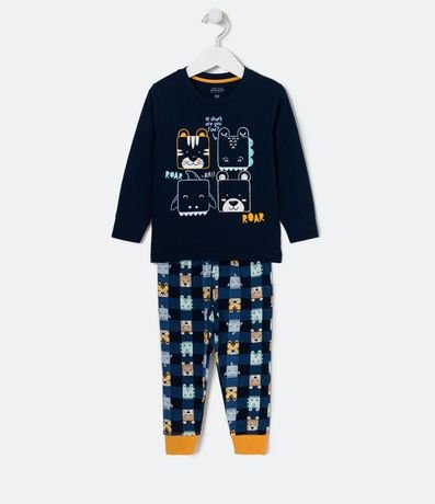 Pijama Infantil Largo con Estampado de Animales y de Cuadros - Talle 1 a 4 años 1