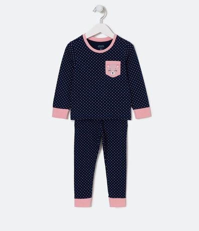 Pijama Largo Infantil Estampado de Lunares con Pequeño Bolsillo - Talle 1 a 4 años 1