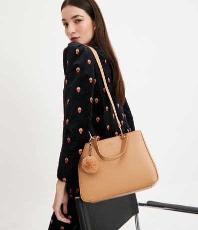 Bolso Transversal Satchel con Correa de Mano con Pompón 1