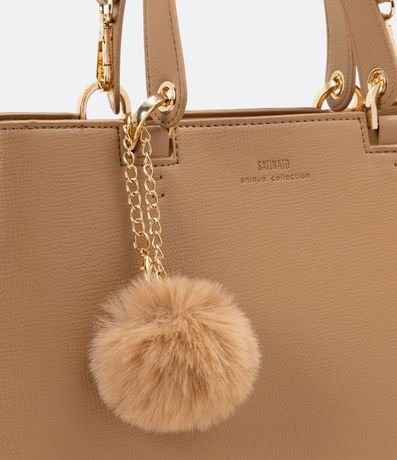 Bolso Transversal Satchel con Correa de Mano con Pompón 7