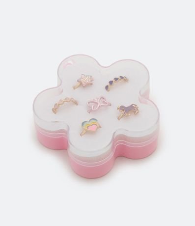 Kit 06 Anillos Infantiles en Metal con Caja de Flor 2
