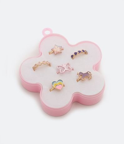 Kit 06 Anillos Infantiles en Metal con Caja de Flor 3
