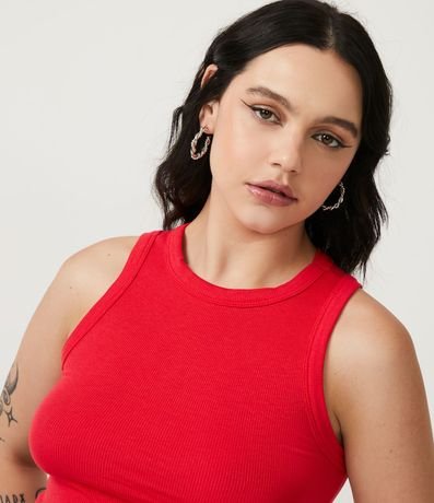 Blusa Cropped sin Manga en Ribana con Cuello Redondo 4