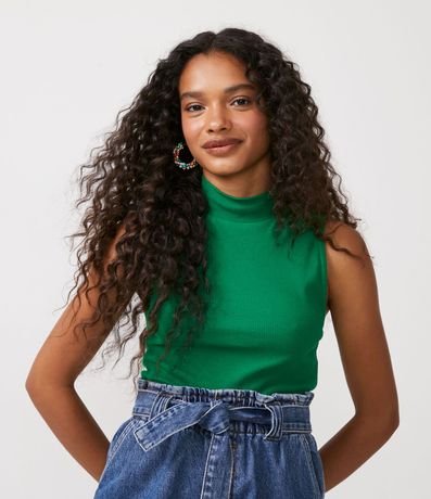 Blusa Cropped Básica sin Manga en Algodón con Cuello Alto 1