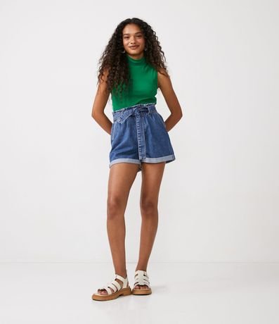 Blusa Cropped Básica sin Manga en Algodón con Cuello Alto 2