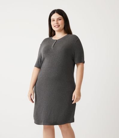 Camisón Corta en Ribana con Botón en el Escote Curve & Plus Size
