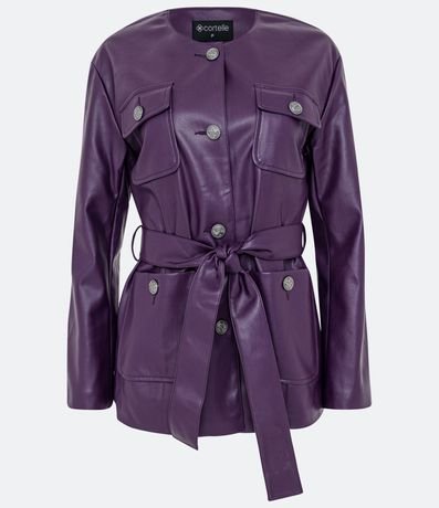 Campera Alargada en PU con Bolsillos y Lazo 5