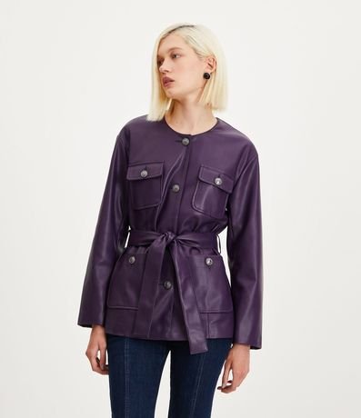 Campera Alargada en PU con Bolsillos y Lazo 2