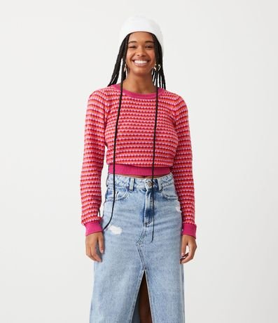 Blusa en Punto con Manga Larga y Rayas Contrastantes Diferenciadas 1