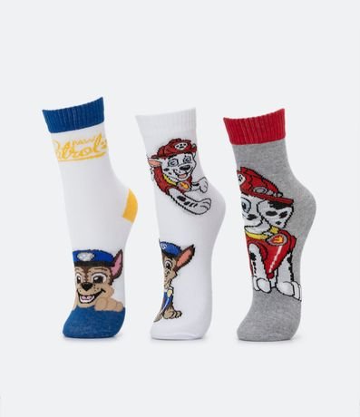 Kit 03 Medias Caño Mediano Infantil con Estampado Patrulla de Perros - Talle 19/22 a 27/30