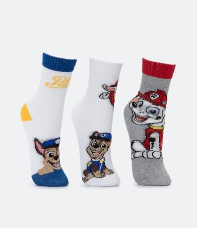 Kit 03 Medias Caño Mediano Infantil con Estampado Patrulla de Perros - Talle 19/22 a 27/30 2