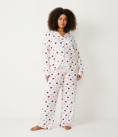 Pijama Americano Largo en Viscolycra con Estampado de Corazones 1