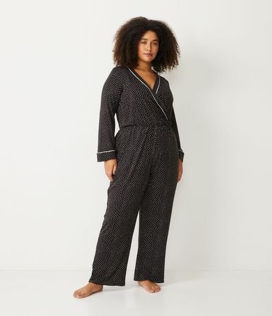Pijama Mono en Viscolycra con Cruzado y Estampado de Lunares Curve & Plus Size 1