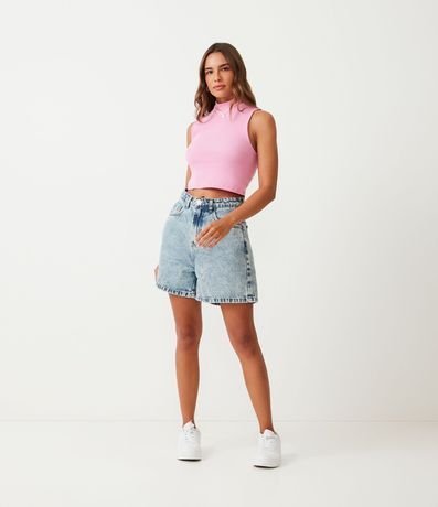 Blusa Cropped Básica sin Manga en Algodón con Cuello Alto 2