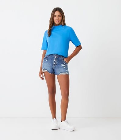 Blusa en Algodón con Cuello Alto y Manga Corta 3