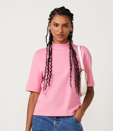 Blusa en Algodón con Cuello Alto y Manga Corta 1