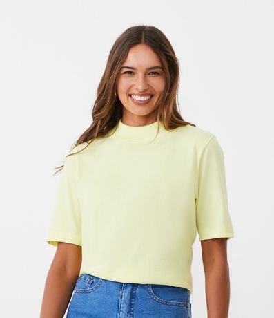 Blusa en Algodón con Cuello Alto y Manga Corta 1