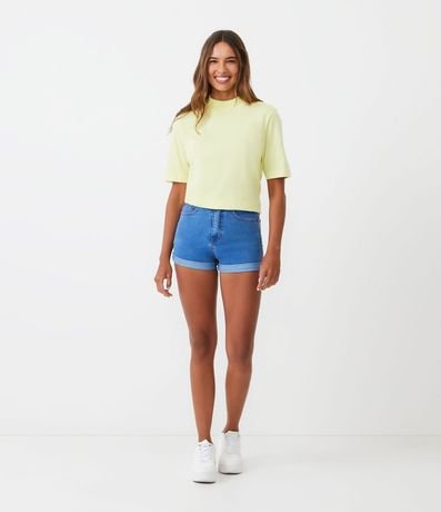 Blusa en Algodón con Cuello Alto y Manga Corta 2