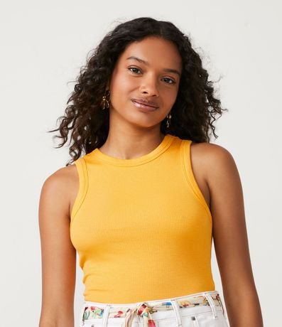 Blusa Cropped sin Manga en Ribana con Cuello Redondo 2