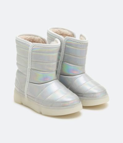 Bota Infantil Holográfica con Forro de Sherpa y Suela Led - Talle 20 al 30