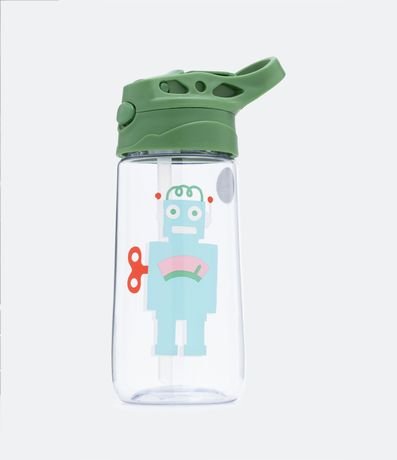 Botella con Pajita Reutilizable en Plástico con Estampado Localizada Robot 500ml 1