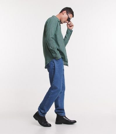 Camisa Regular en Lino con Estampa de Cuadros 4