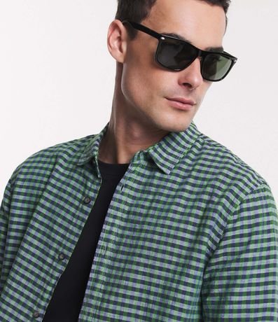 Camisa Regular en Lino con Estampa de Cuadros 6
