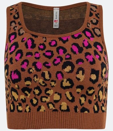 Blusa Cropped en Punto con Estampado Animal Print Jaguar  Contrastante 5