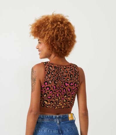 Blusa Cropped en Punto con Estampado Animal Print Jaguar  Contrastante 3