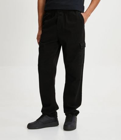 Pantalón Cargo en Sarga con Cintura Elástica y Bolsillos Laterales 3