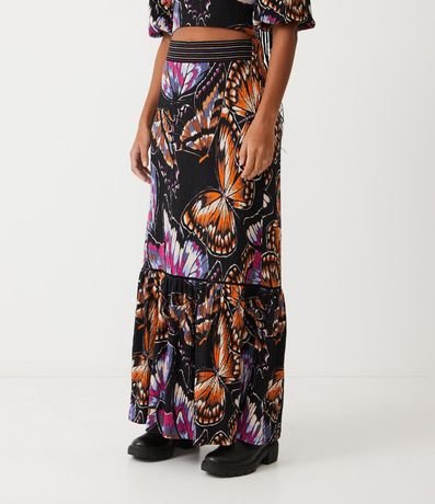 Pollera New Midi en Viscosa con Fruncido y Estampado de Mariposa 2