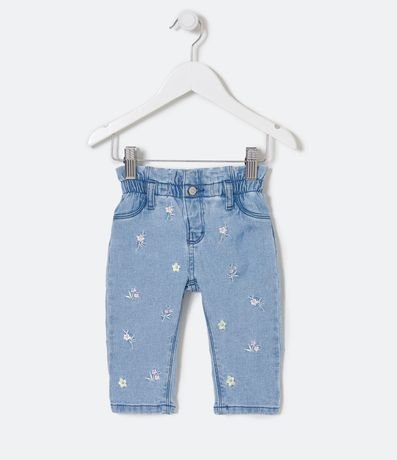 Pantalón Clochard Infantil en Jeans con Bordado de Flores - Talle 3 a 24 meses 1
